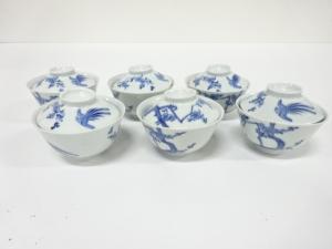 平戸焼　染付　蓋付湯呑　6客